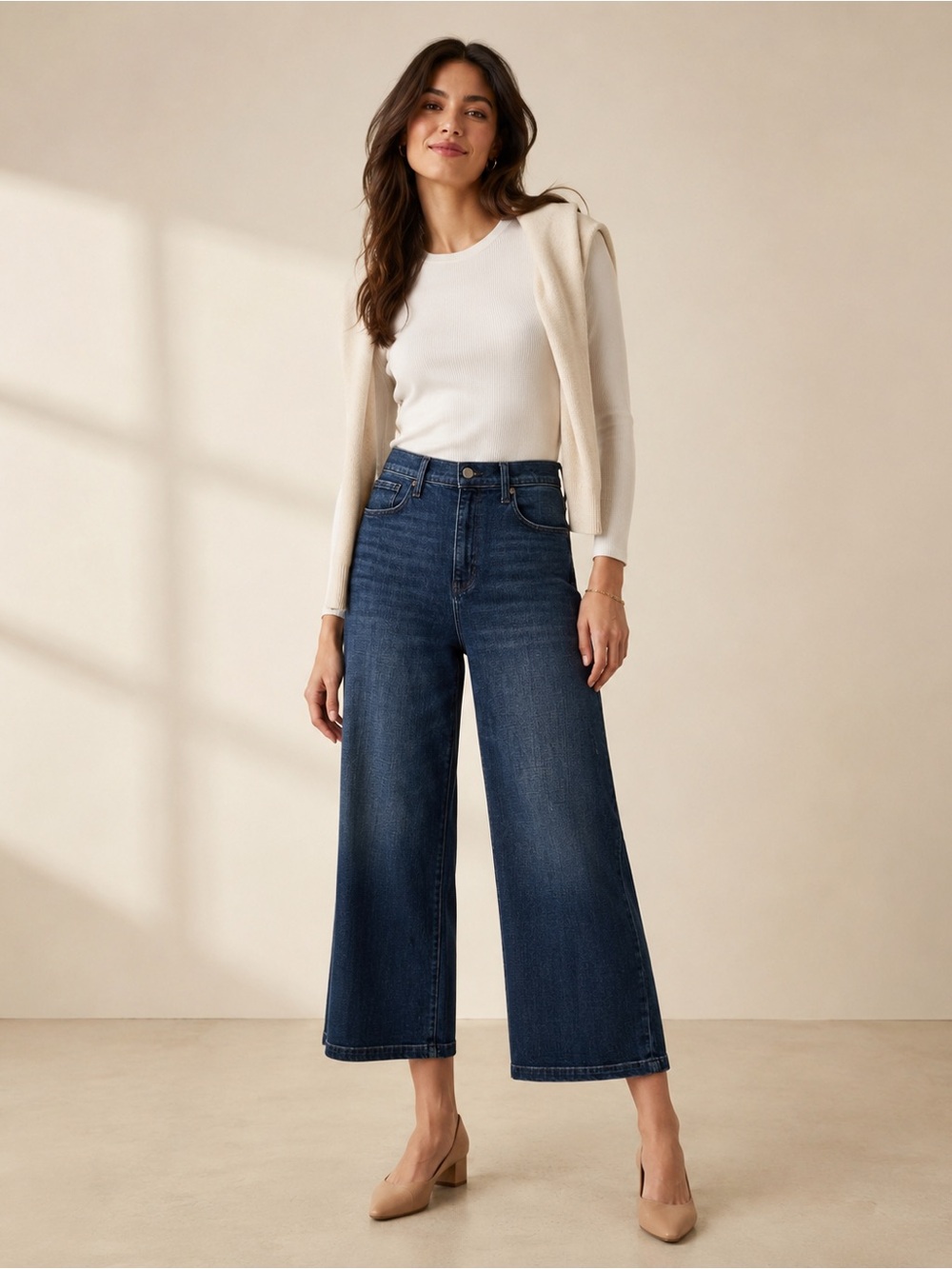 Banana Republic High Rise Wide Leg Crop Jeans 32 Dark Wash Stretch Denim
